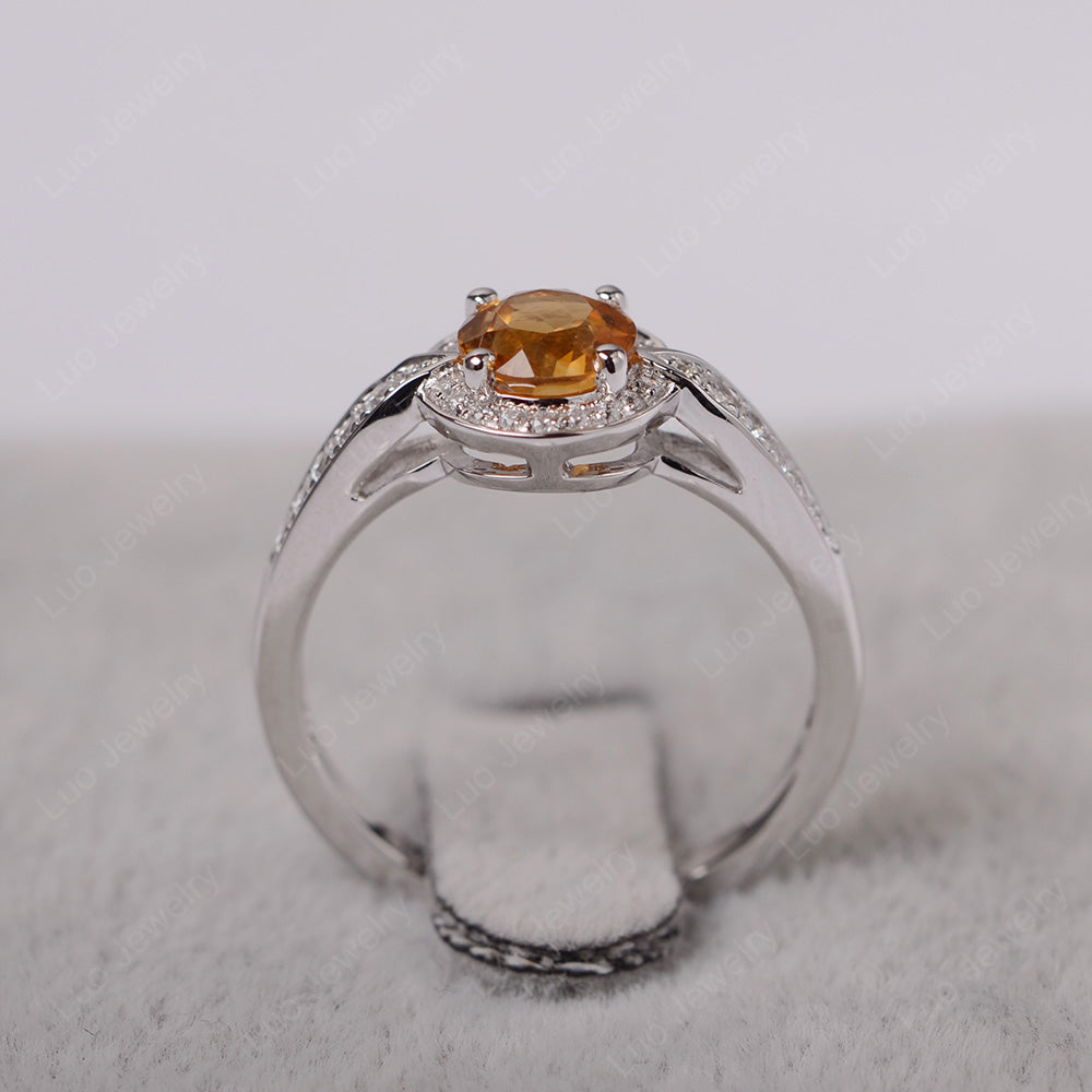 Round Cut Citrine Halo Wedding Ring Gold - LUO Jewelry