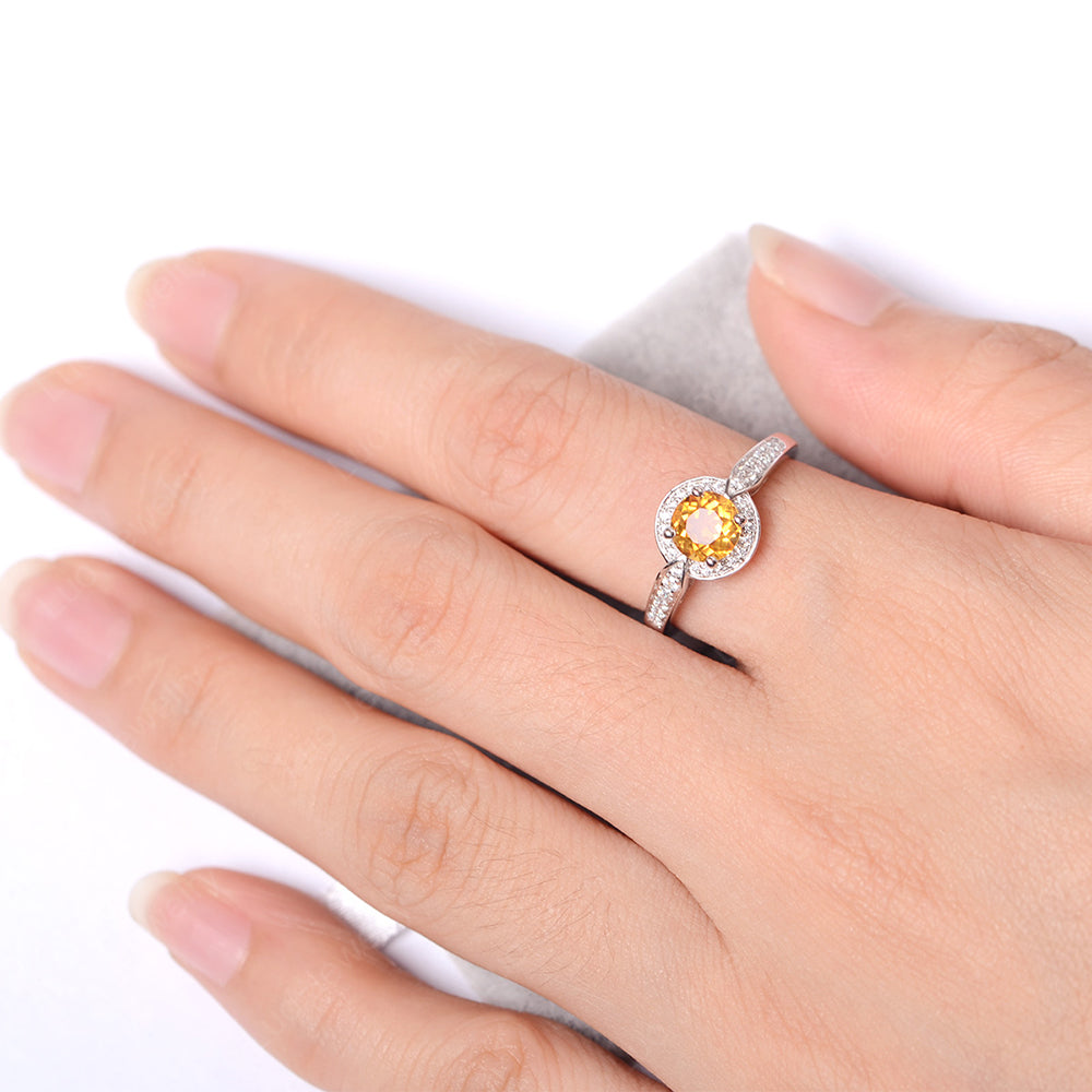 Round Cut Citrine Halo Wedding Ring Gold - LUO Jewelry