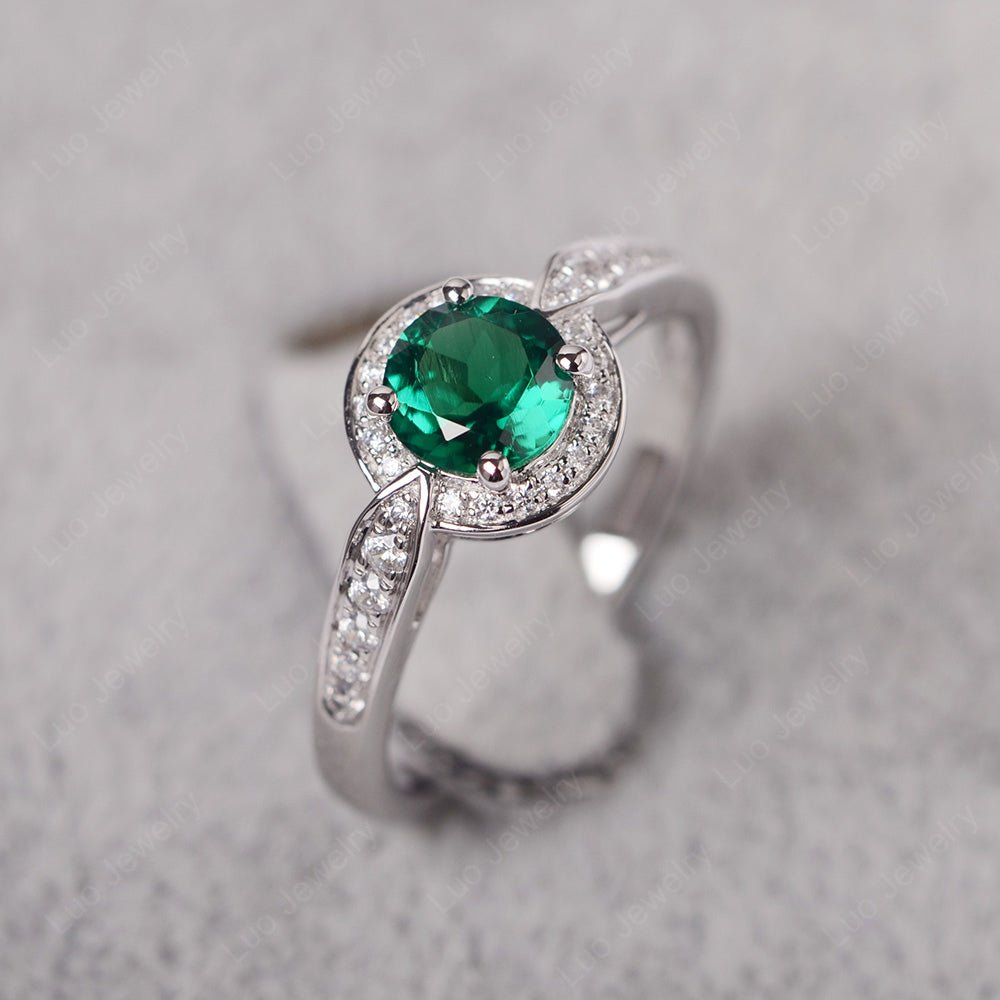 Round Cut Lab Emerald Halo Wedding Ring Gold - LUO Jewelry