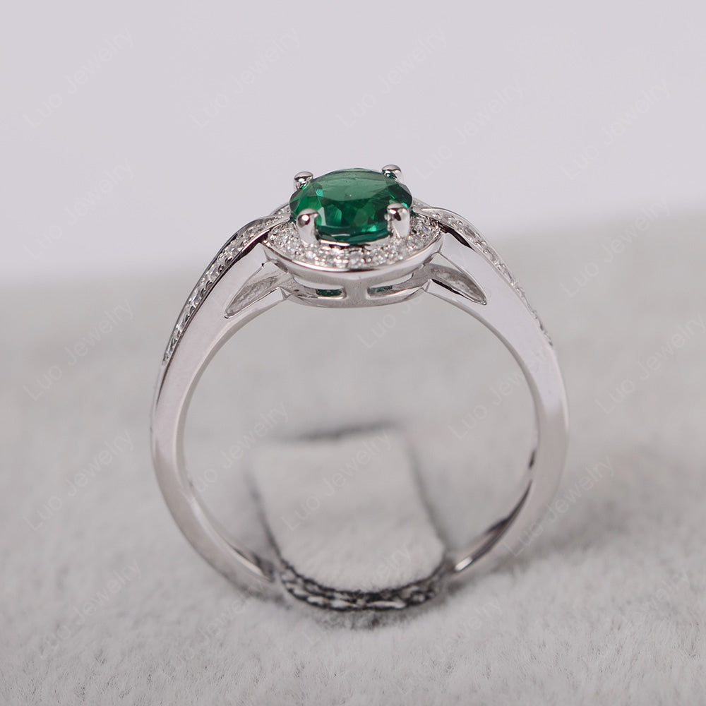 Round Cut Lab Emerald Halo Wedding Ring Gold - LUO Jewelry