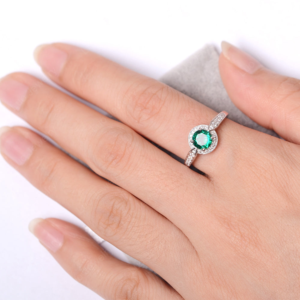 Round Cut Lab Emerald Halo Wedding Ring Gold - LUO Jewelry