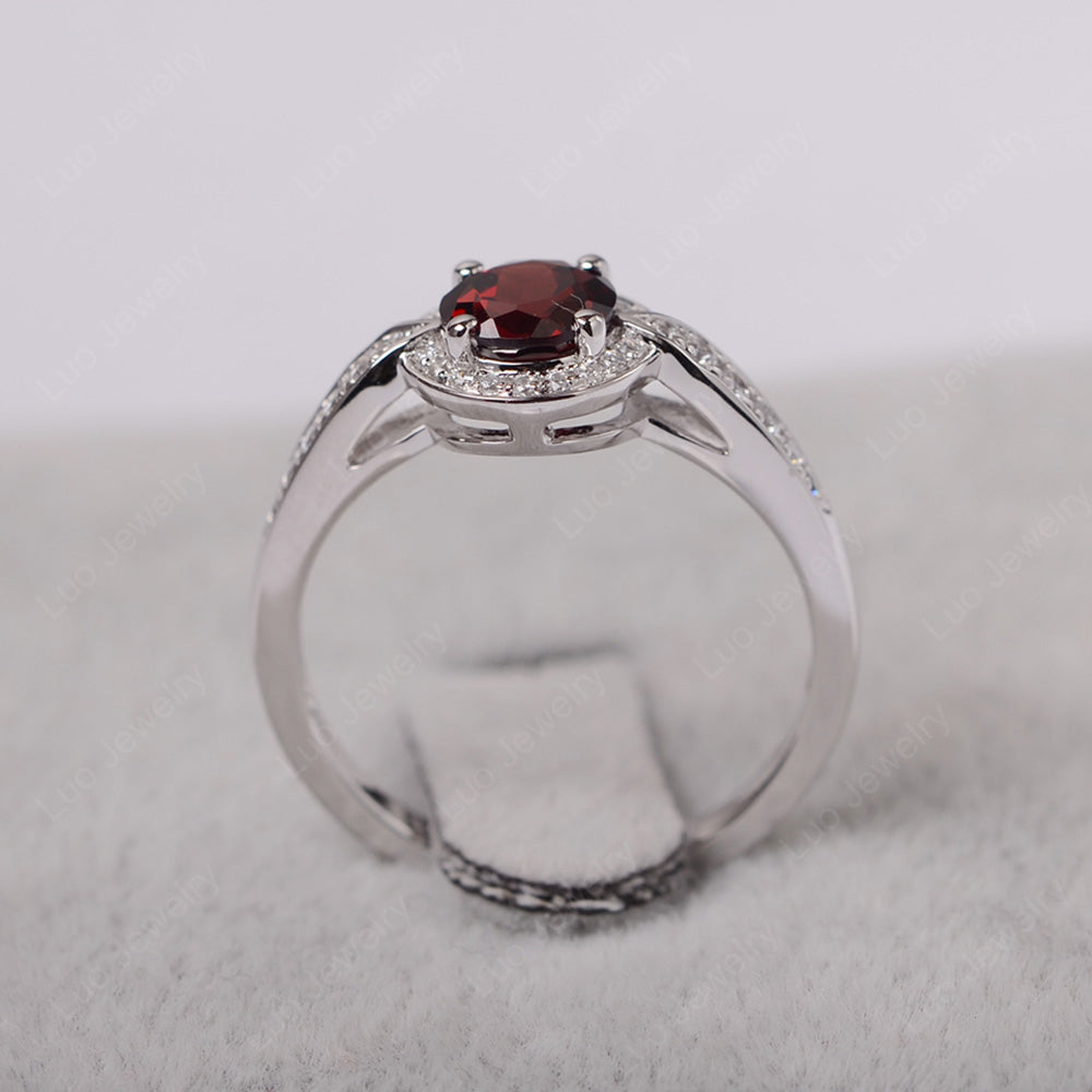 Round Cut Garnet Halo Wedding Ring Gold - LUO Jewelry