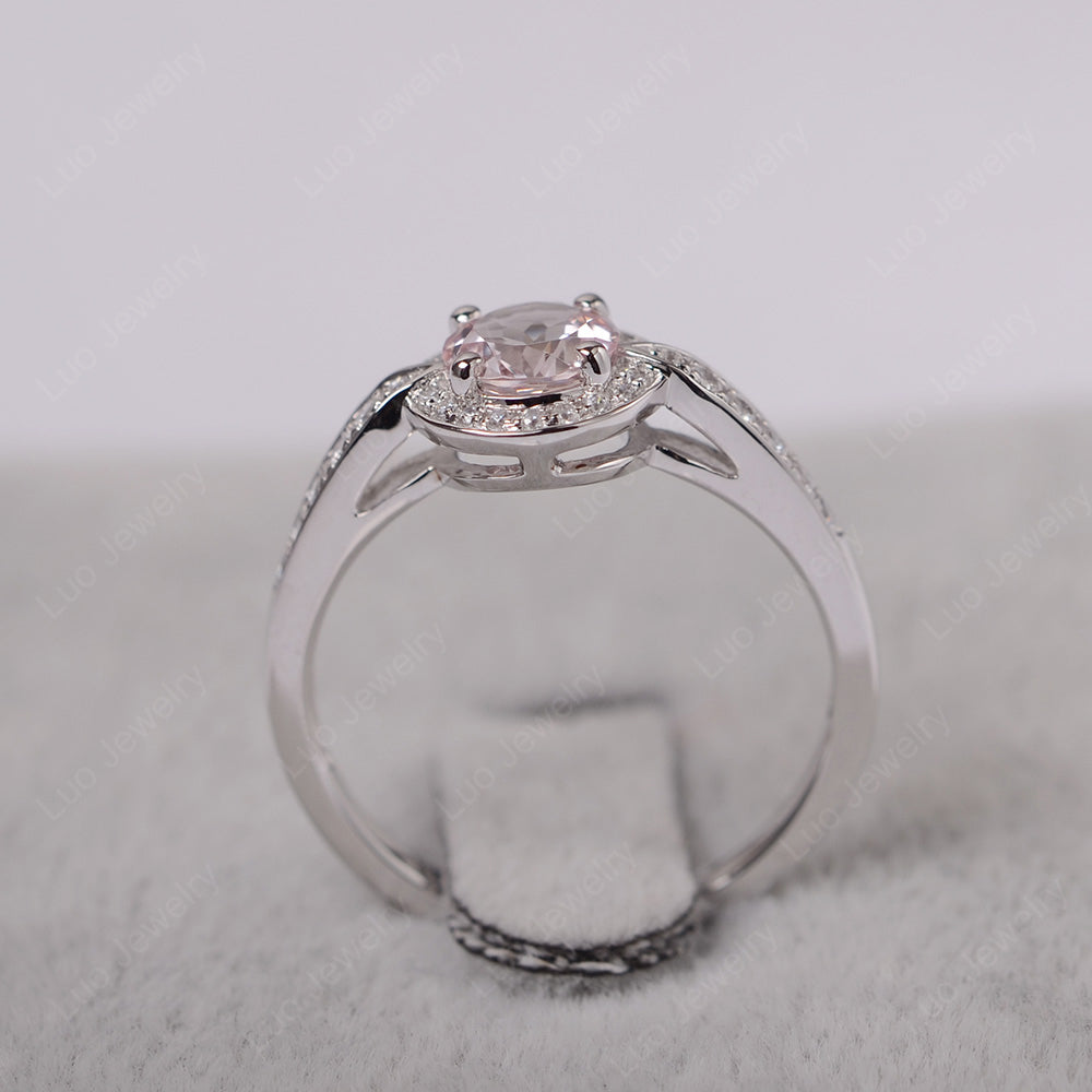 Round Cut Morganite Halo Wedding Ring Gold - LUO Jewelry