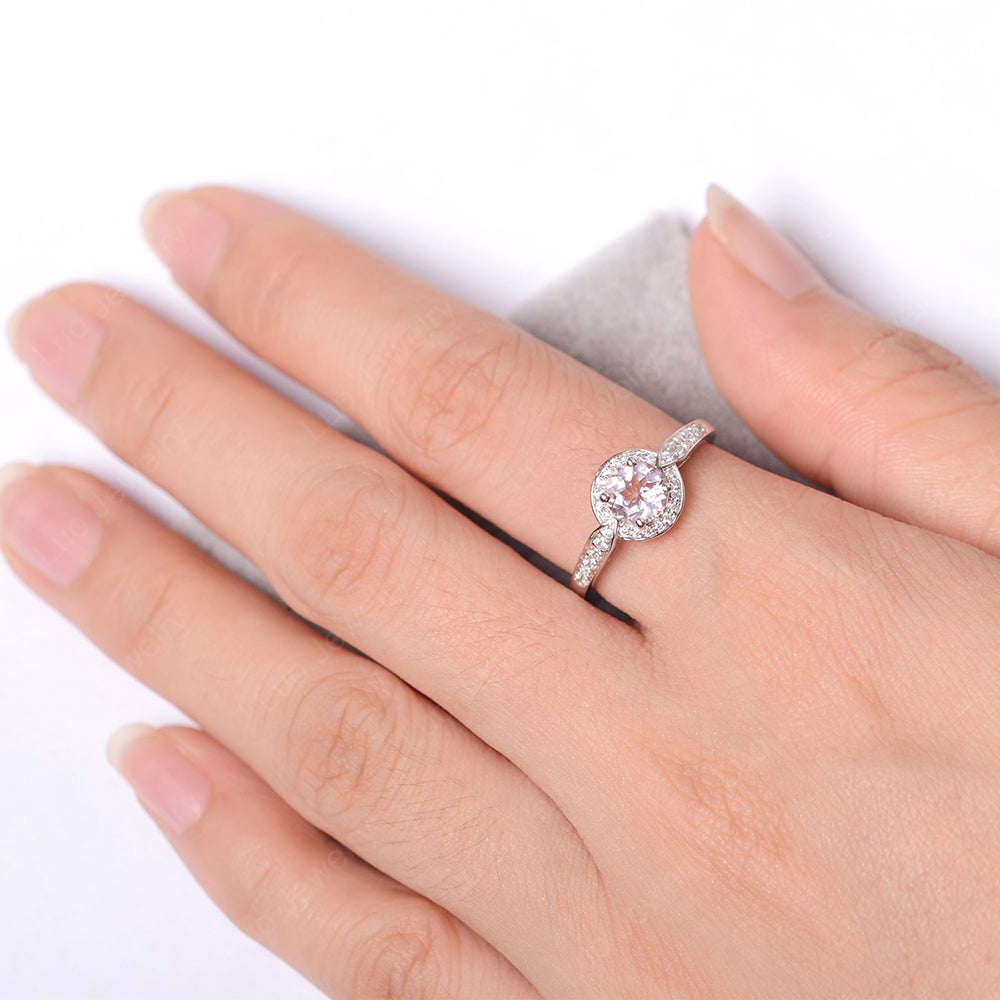 Round Cut Morganite Halo Wedding Ring Gold - LUO Jewelry