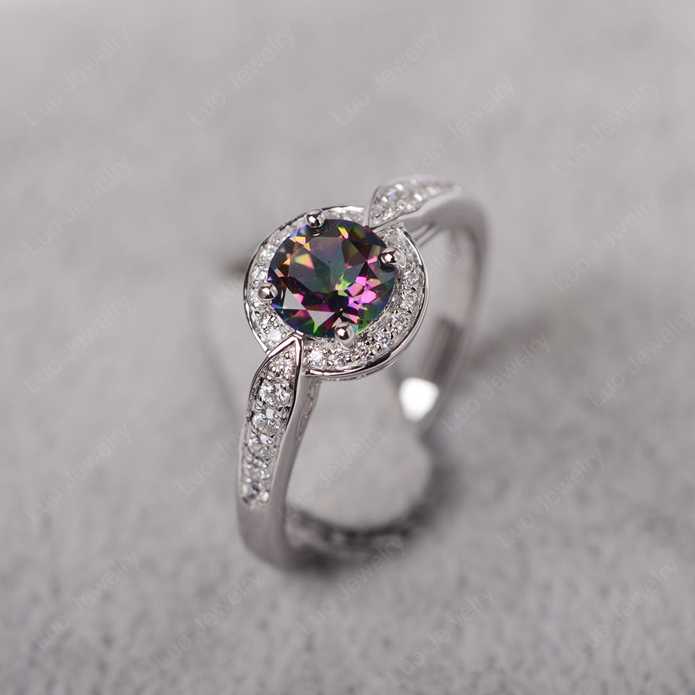 Round Cut Mystic Topaz Halo Wedding Ring Gold - LUO Jewelry