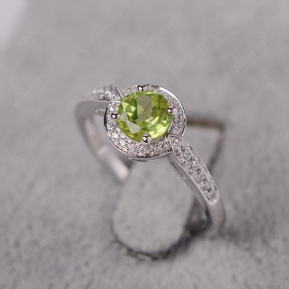 Round Cut Peridot Halo Wedding Ring Gold - LUO Jewelry