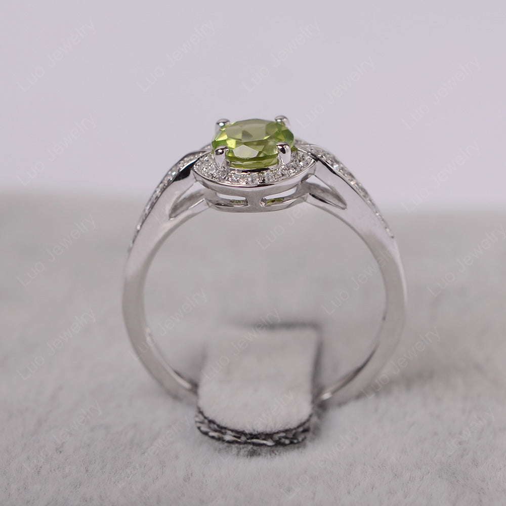 Round Cut Peridot Halo Wedding Ring Gold - LUO Jewelry