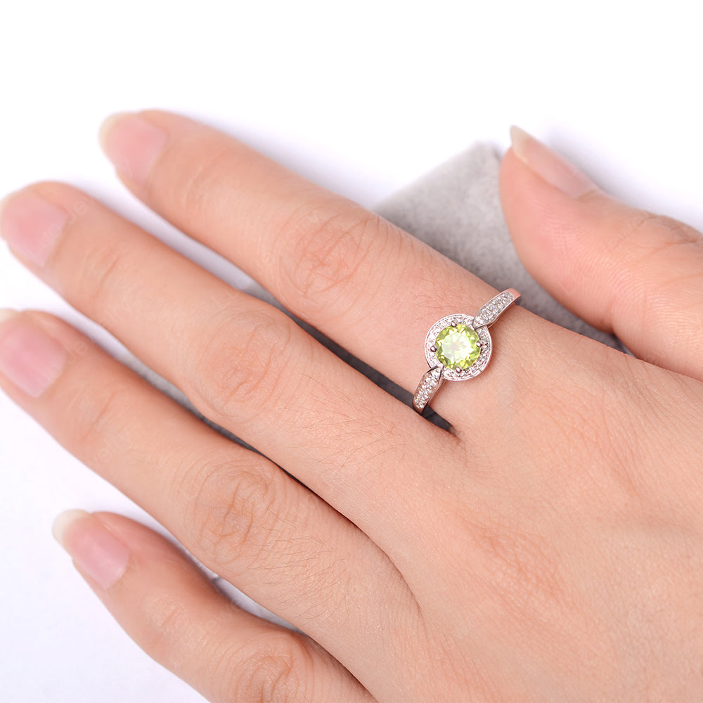 Round Cut Peridot Halo Wedding Ring Gold - LUO Jewelry