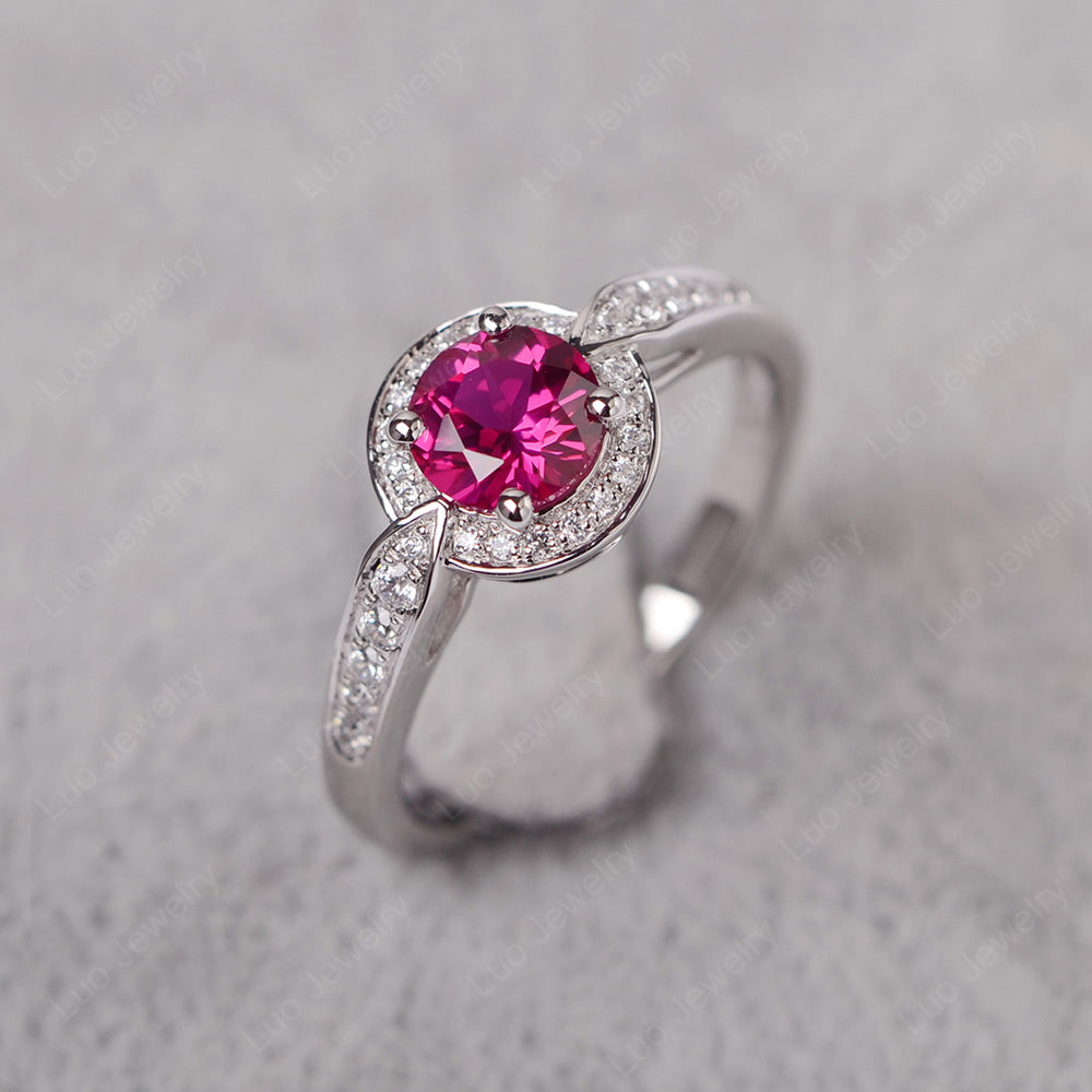 Round Cut Ruby Halo Wedding Ring Gold - LUO Jewelry