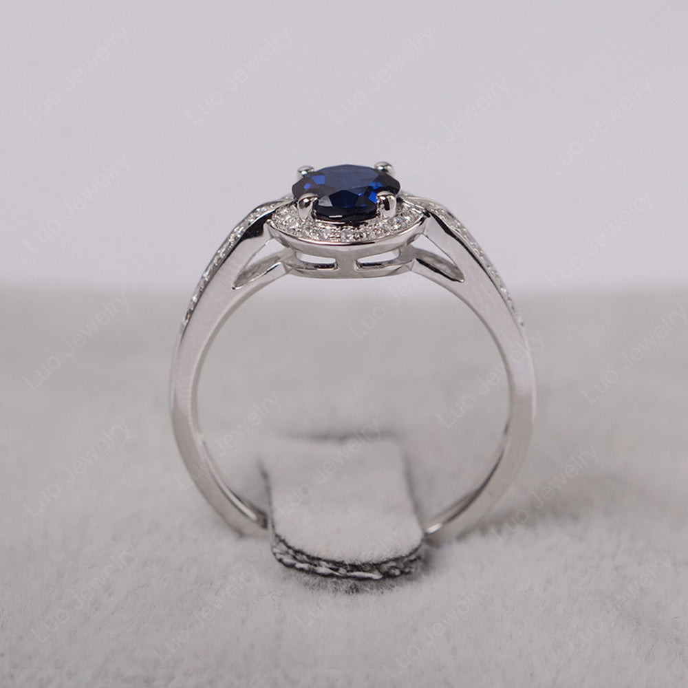 Round Cut Lab Sapphire Halo Wedding Ring Gold - LUO Jewelry
