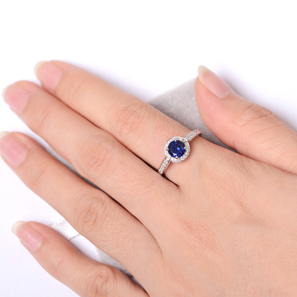 Round Cut Lab Sapphire Halo Wedding Ring Gold - LUO Jewelry