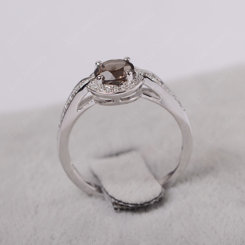 Round Cut Smoky Quartz  Halo Wedding Ring Gold - LUO Jewelry
