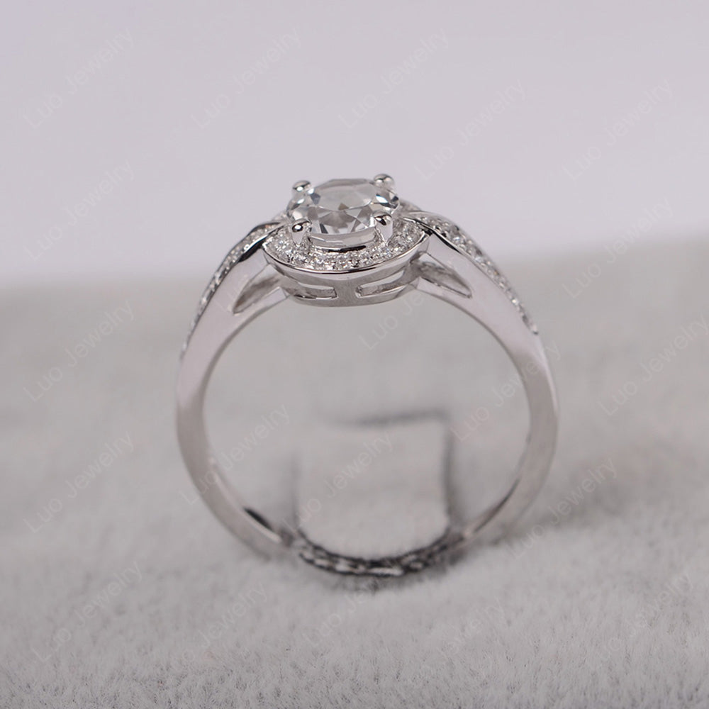 Round Cut White Topaz Halo Wedding Ring Gold - LUO Jewelry