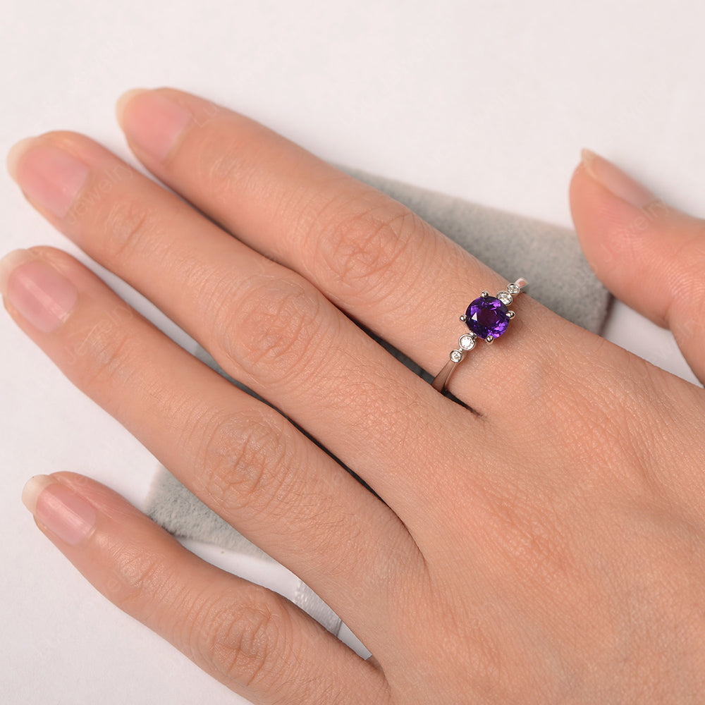 Amethyst Ring Round Cut Engagement Ring Gold - LUO Jewelry