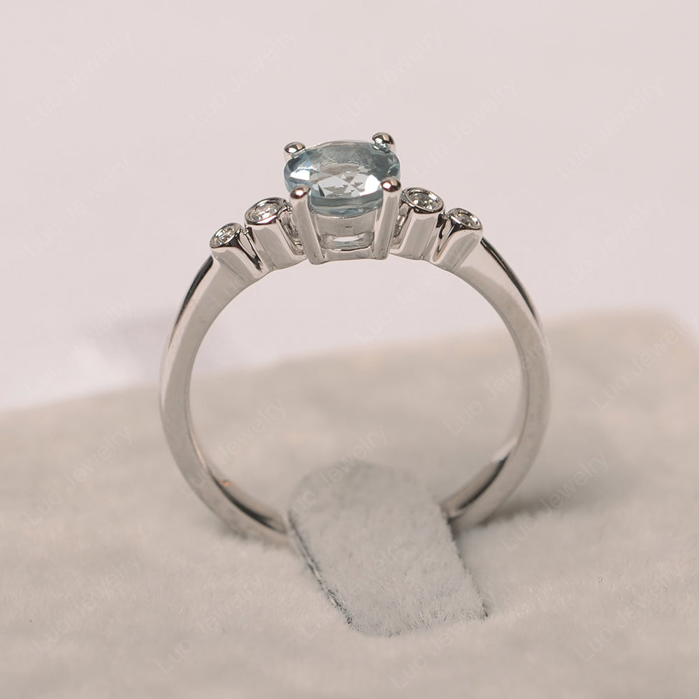 Aquamarine Ring Round Cut Engagement Ring Gold - LUO Jewelry