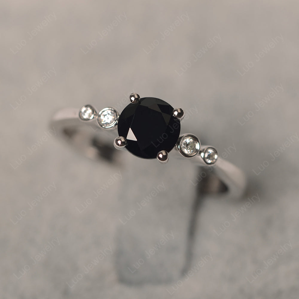 Black Stone Ring Round Cut Engagement Ring Gold - LUO Jewelry
