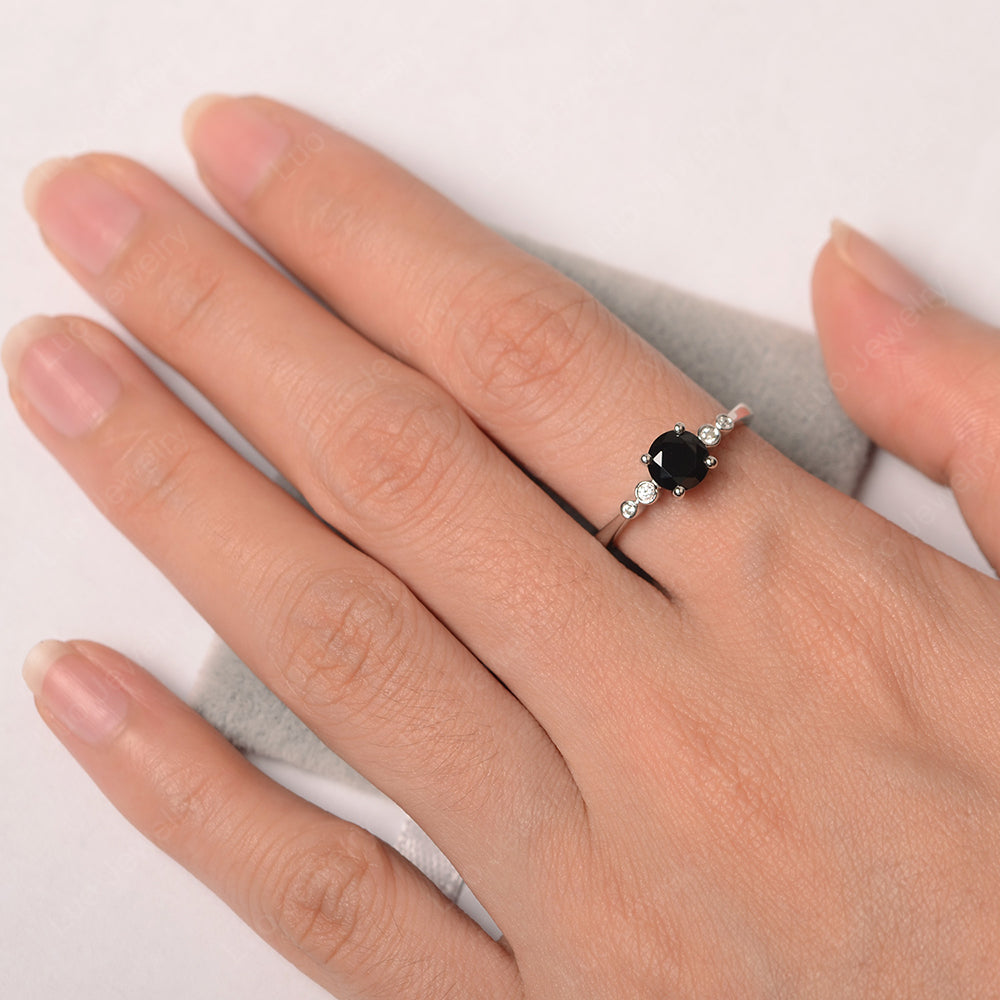 Black Stone Ring Round Cut Engagement Ring Gold - LUO Jewelry