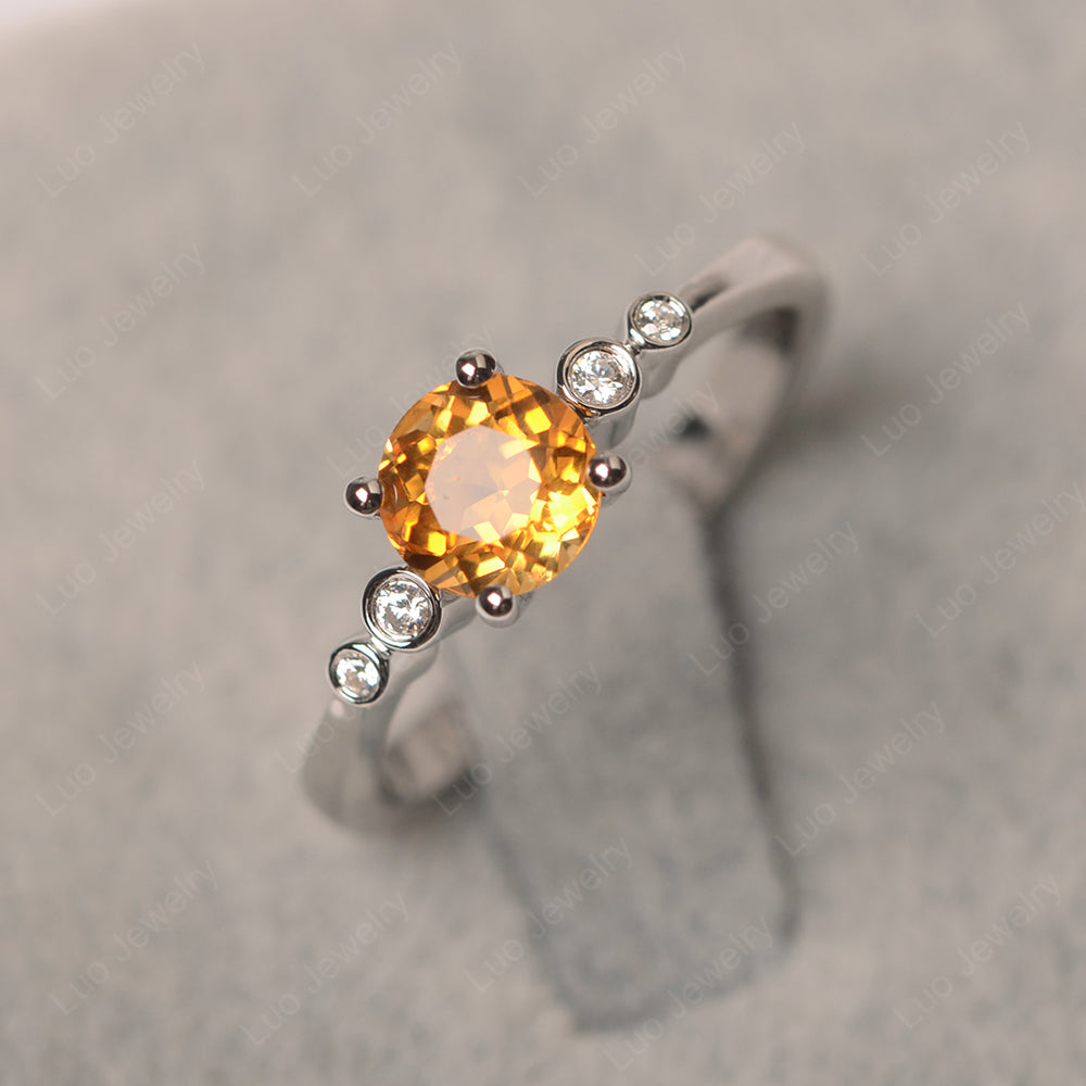 Citrine Ring Round Cut Engagement Ring Gold - LUO Jewelry