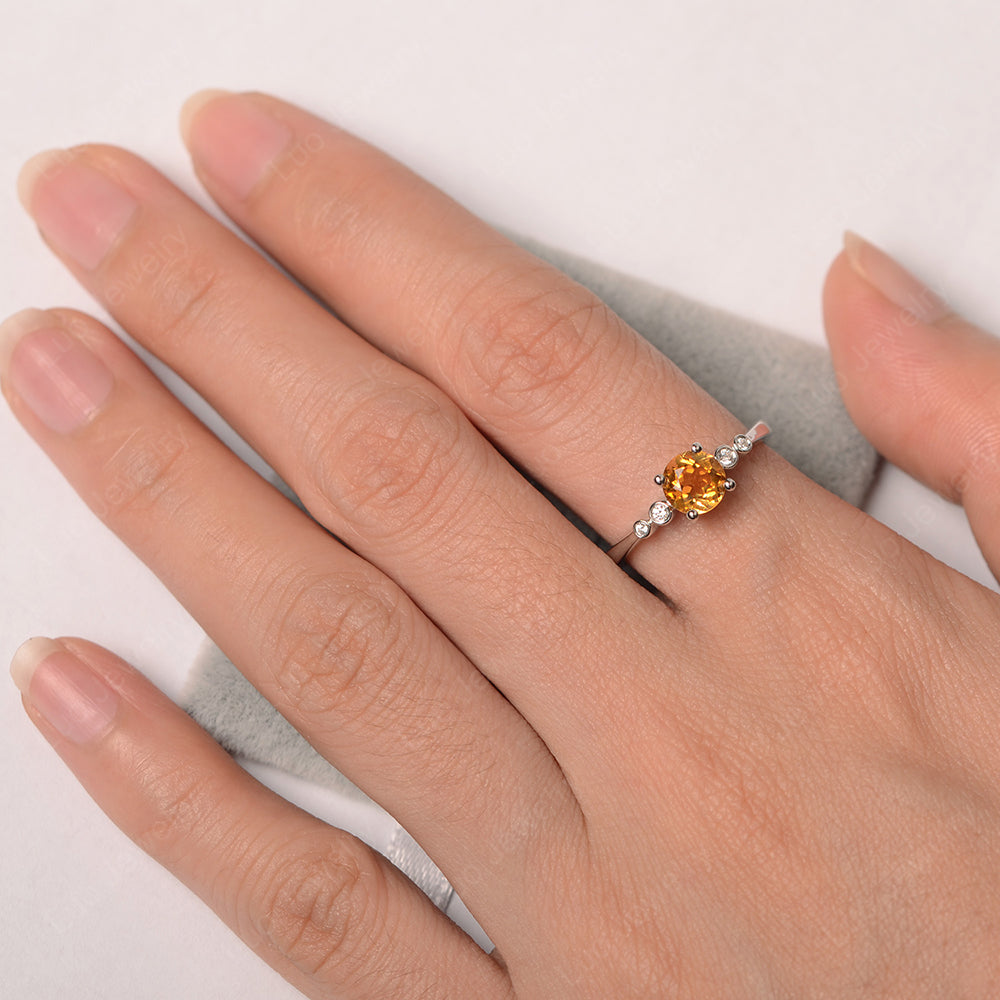 Citrine Ring Round Cut Engagement Ring Gold - LUO Jewelry