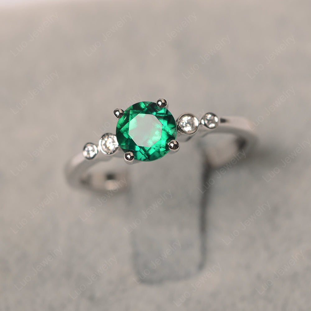 Lab Emerald Ring Round Cut Engagement Ring Gold - LUO Jewelry