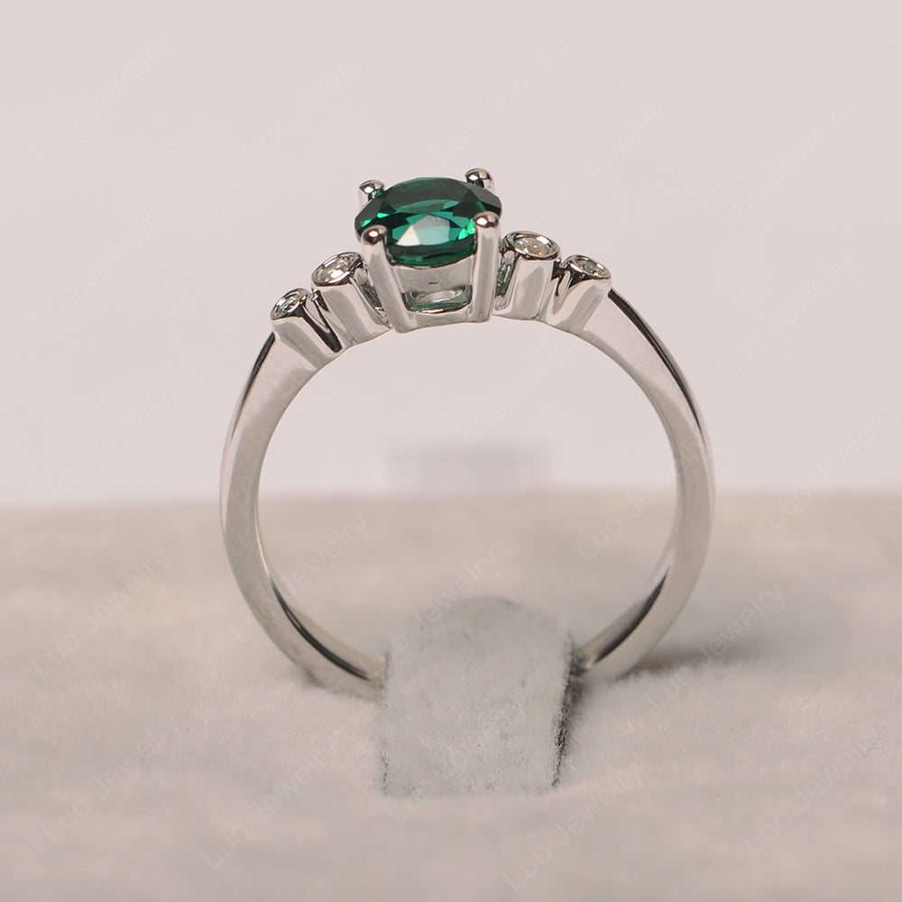 Lab Emerald Ring Round Cut Engagement Ring Gold - LUO Jewelry