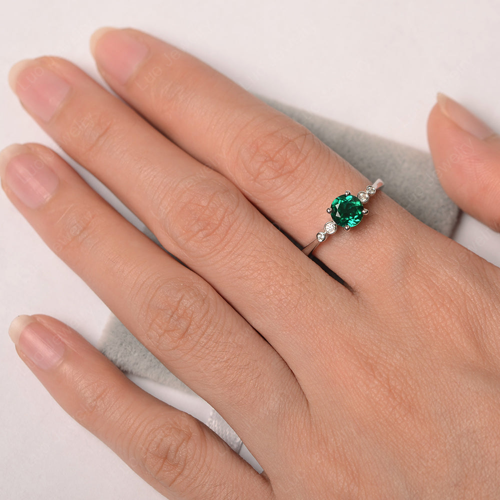 Lab Emerald Ring Round Cut Engagement Ring Gold - LUO Jewelry