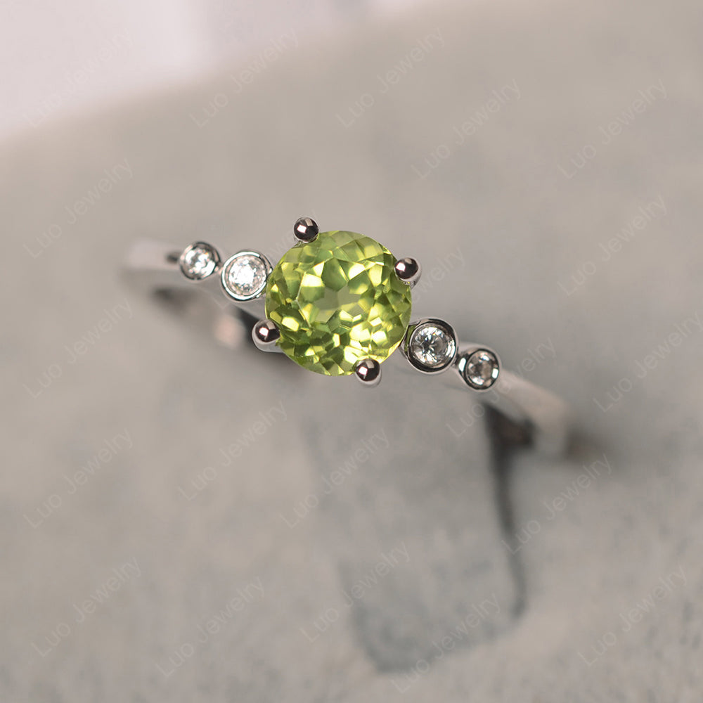 Peridot Ring Round Cut Engagement Ring Gold - LUO Jewelry