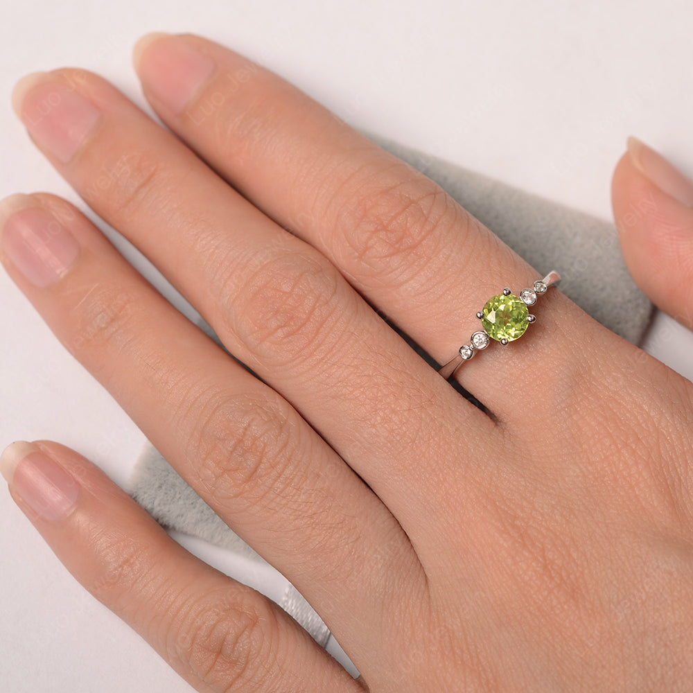 Peridot Ring Round Cut Engagement Ring Gold - LUO Jewelry