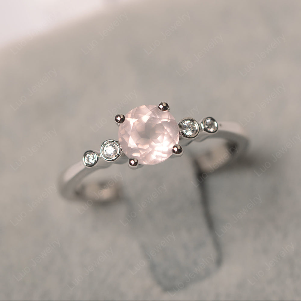 Rose Quartz Ring Round Cut Engagement Ring Gold - LUO Jewelry