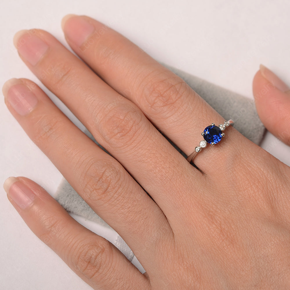 Lab Sapphire Ring Round Cut Engagement Ring Gold - LUO Jewelry