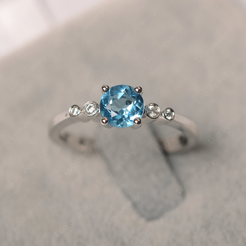 Swiss Blue Topaz Ring Round Cut Engagement Ring Gold - LUO Jewelry