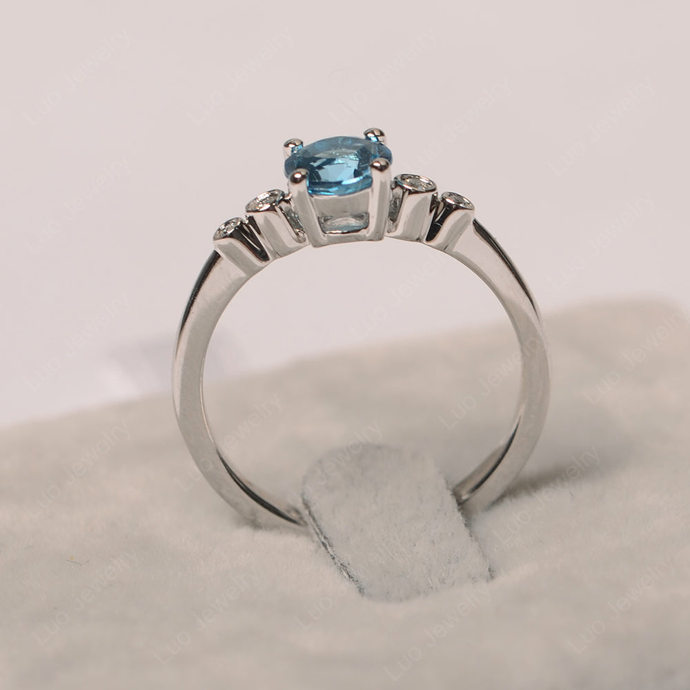 Swiss Blue Topaz Ring Round Cut Engagement Ring Gold - LUO Jewelry