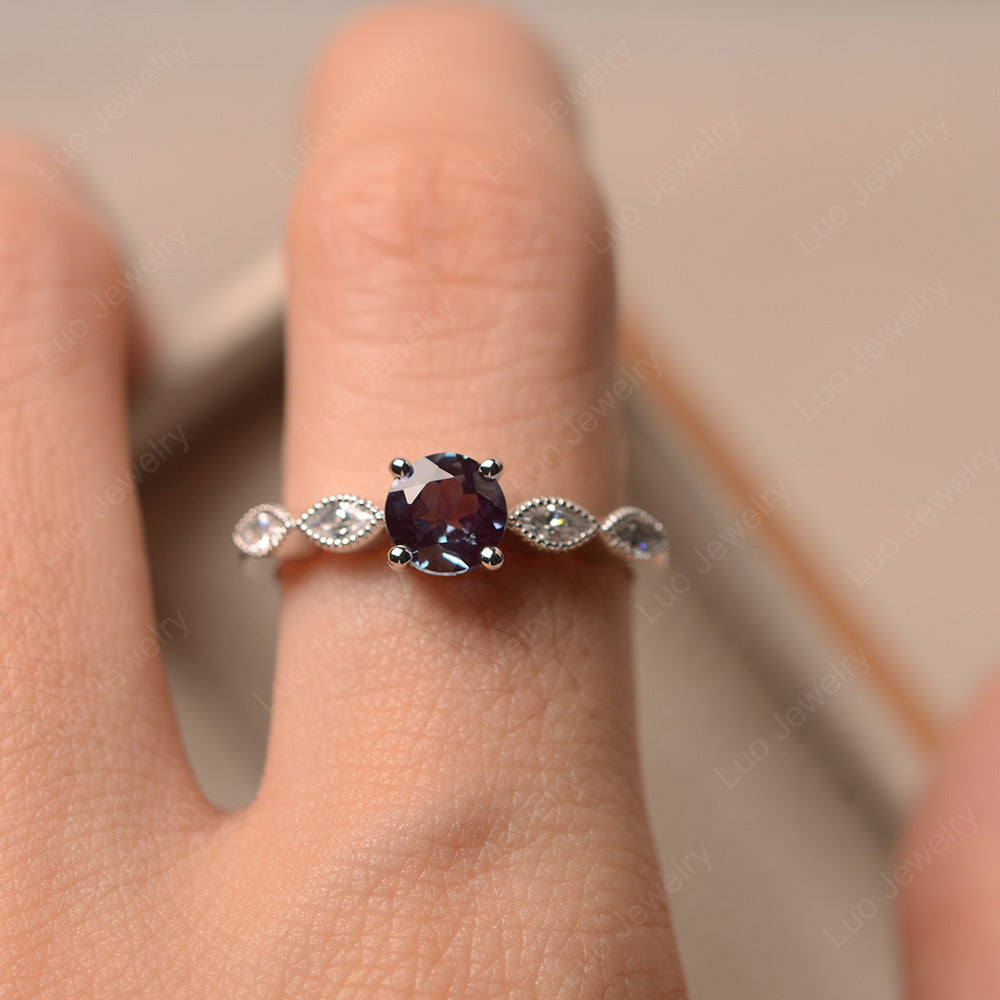 Alexandrite Ring Round Cut Ring Art Deco - LUO Jewelry