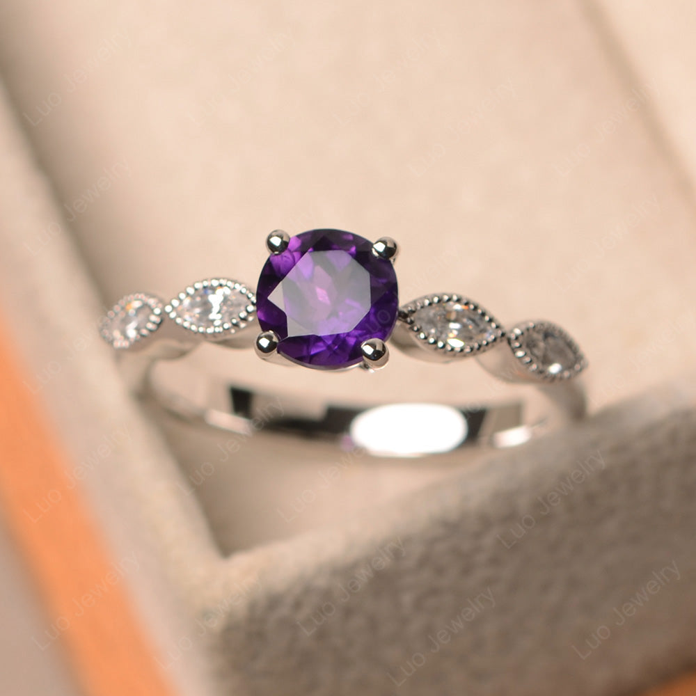 Amethyst Ring Round Cut Ring Art Deco - LUO Jewelry