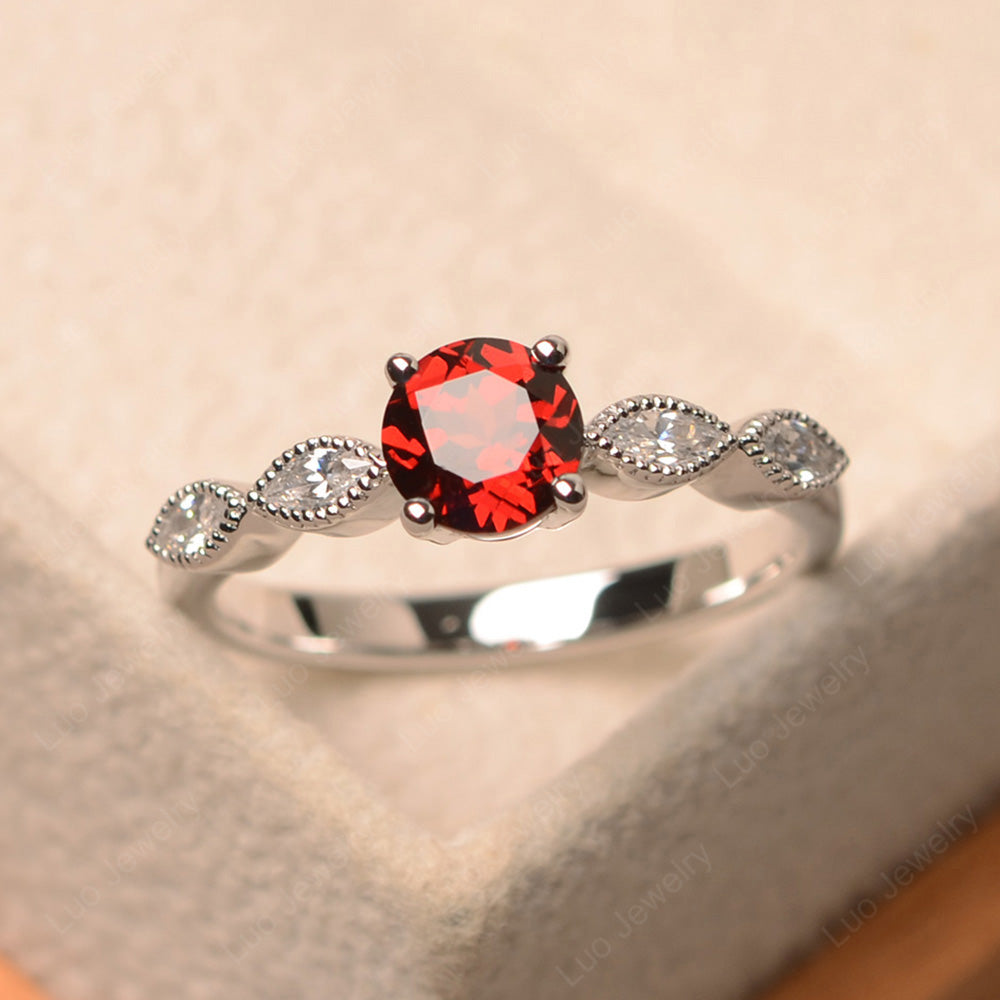 Garnet Ring Round Cut Ring Art Deco - LUO Jewelry