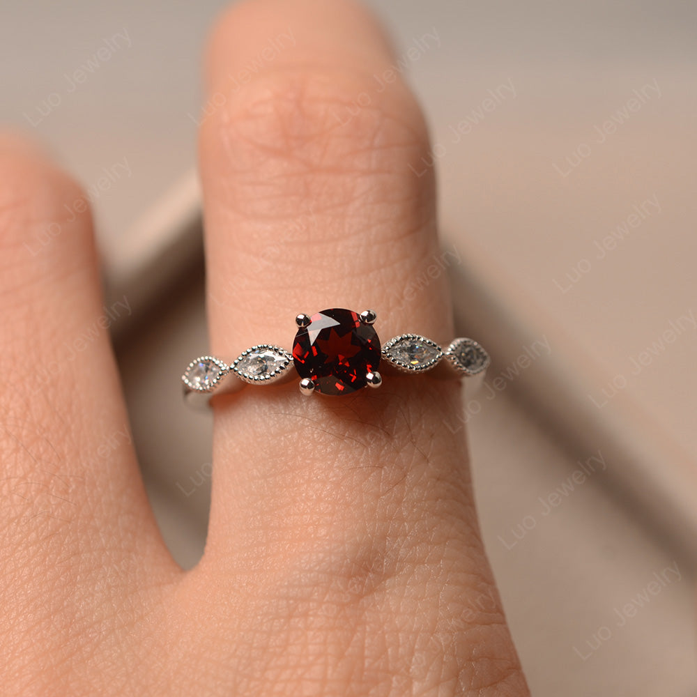 Garnet Ring Round Cut Ring Art Deco - LUO Jewelry