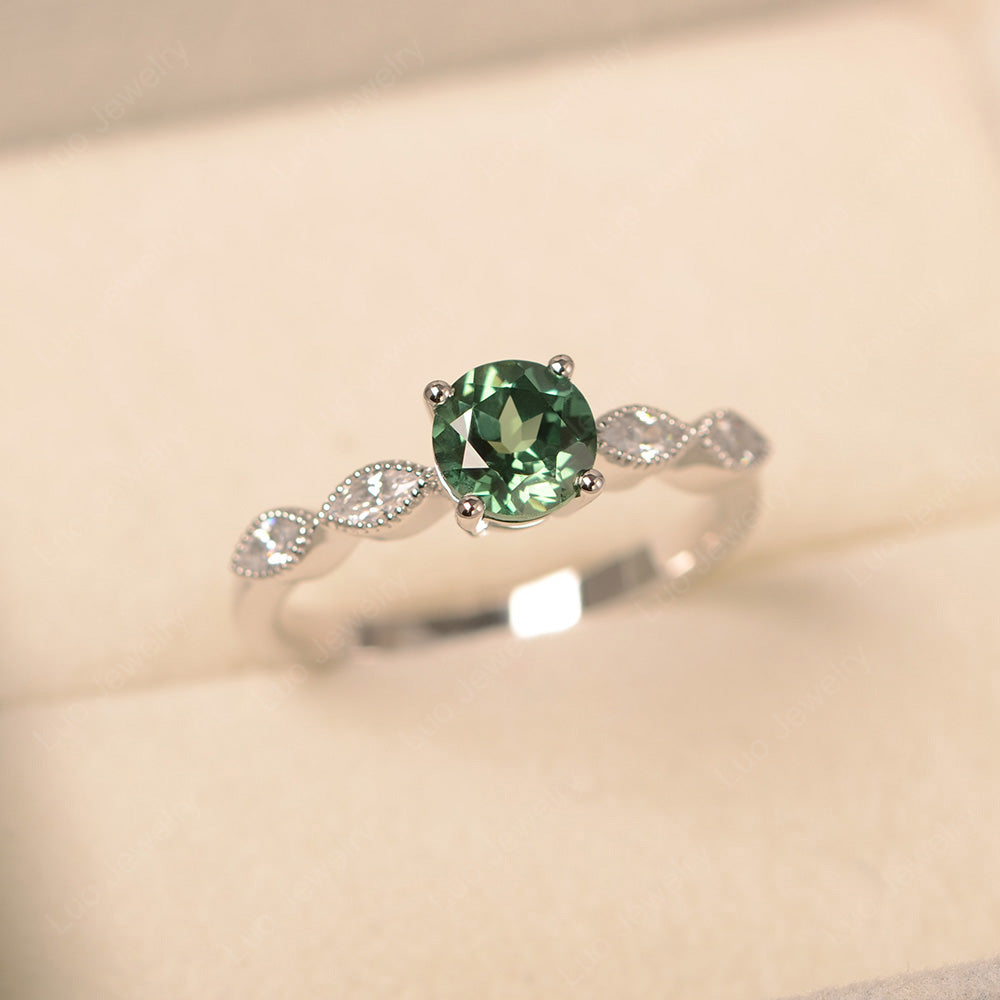 Green Sapphire Ring Round Cut Ring Art Deco - LUO Jewelry