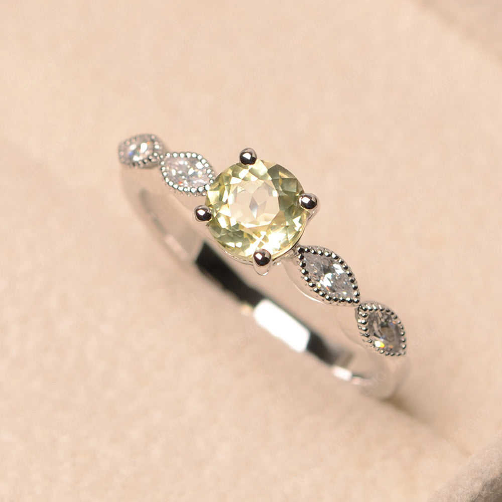 Lemon Quartz Ring Round Cut Ring Art Deco - LUO Jewelry