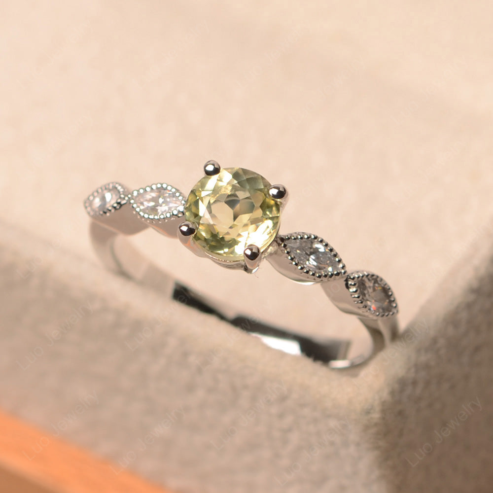Lemon Quartz Ring Round Cut Ring Art Deco - LUO Jewelry