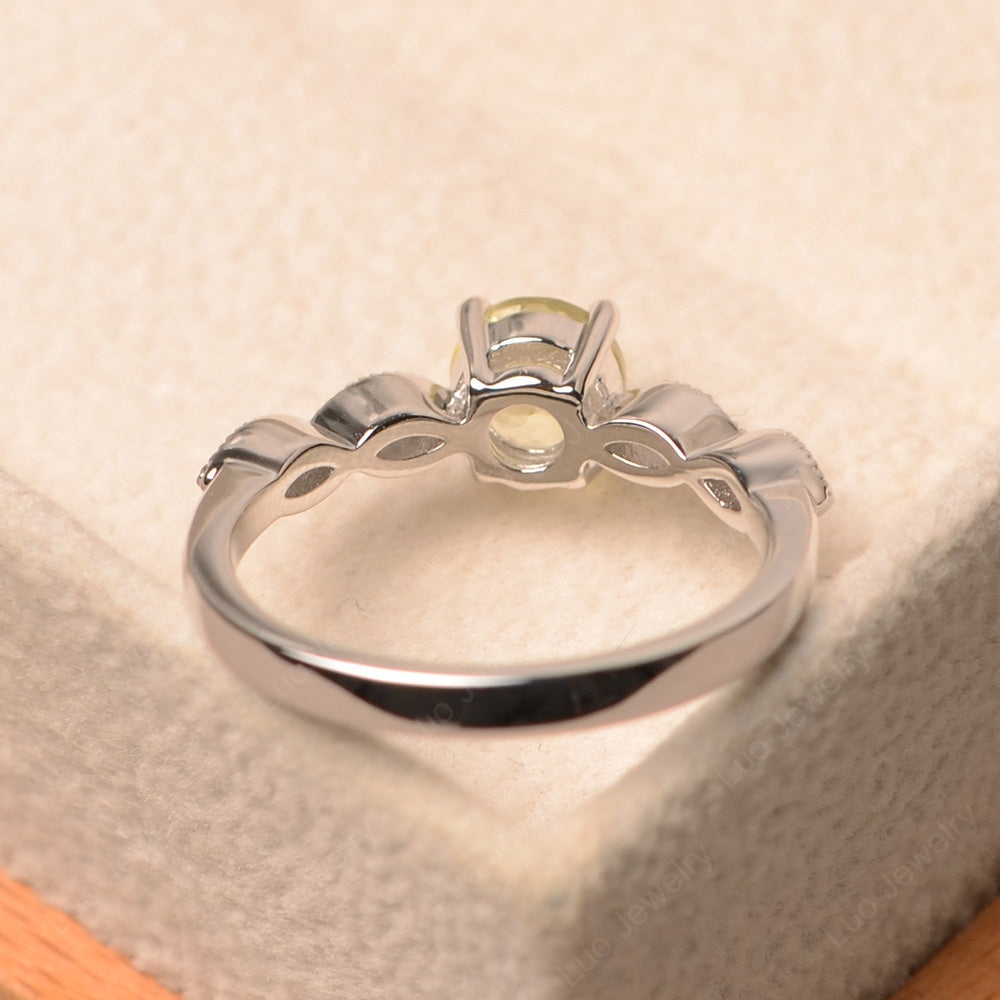 Lemon Quartz Ring Round Cut Ring Art Deco - LUO Jewelry