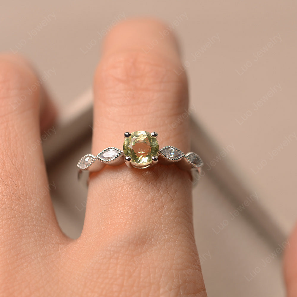 Lemon Quartz Ring Round Cut Ring Art Deco - LUO Jewelry
