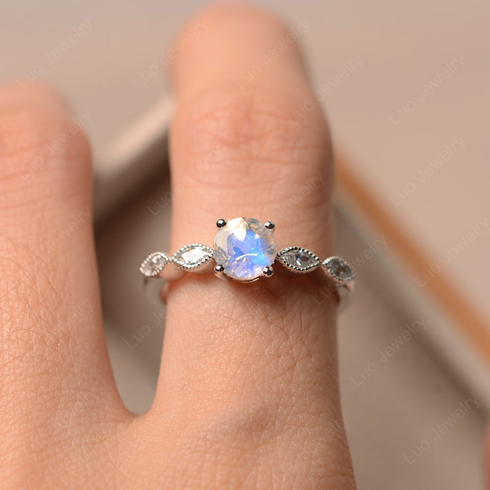 Moonstone Ring Round Cut Ring Art Deco - LUO Jewelry