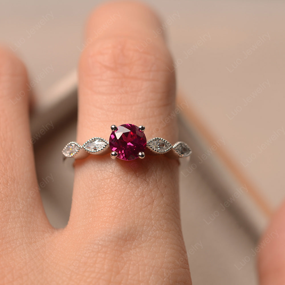 Ruby Ring Round Cut Ring Art Deco - LUO Jewelry