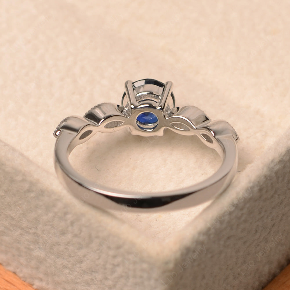 Lab Sapphire Ring Round Cut Ring Art Deco - LUO Jewelry