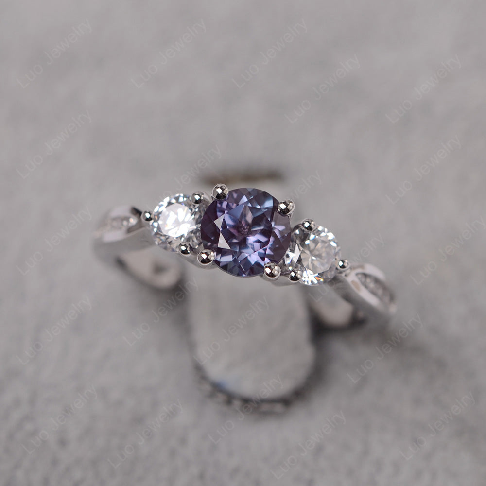 Alexandrite Ring Three Stone Engagement Ring - LUO Jewelry