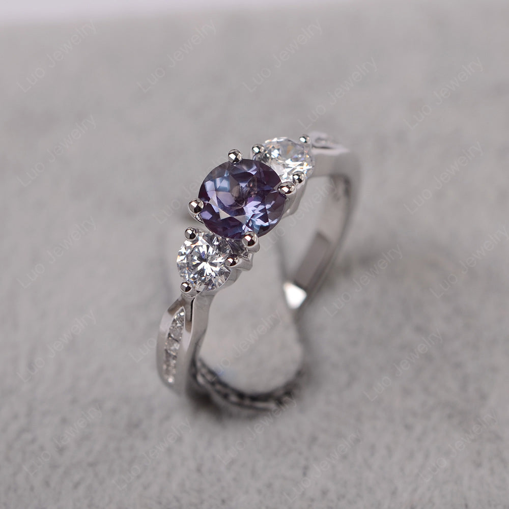 Alexandrite Ring Three Stone Engagement Ring - LUO Jewelry