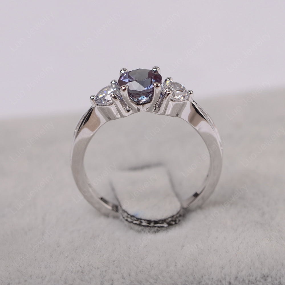 Alexandrite Ring Three Stone Engagement Ring - LUO Jewelry