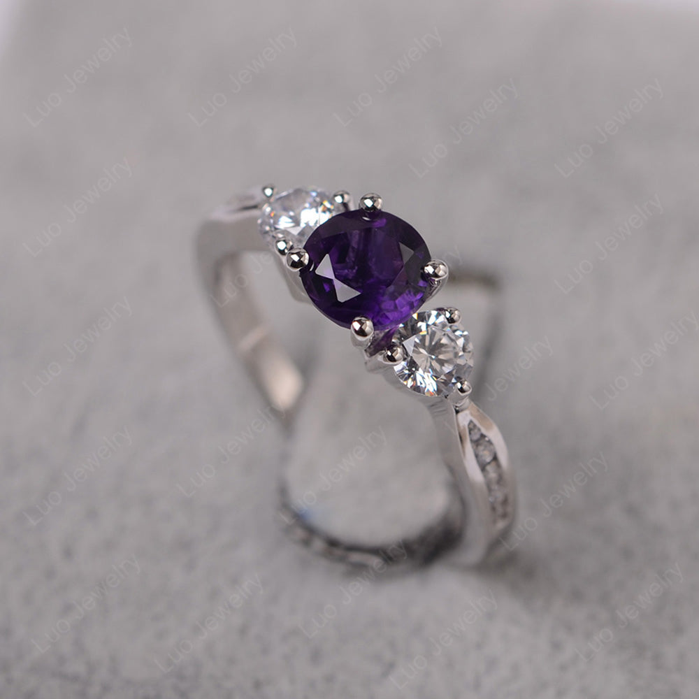 Amethyst Ring Three Stone Engagement Ring - LUO Jewelry