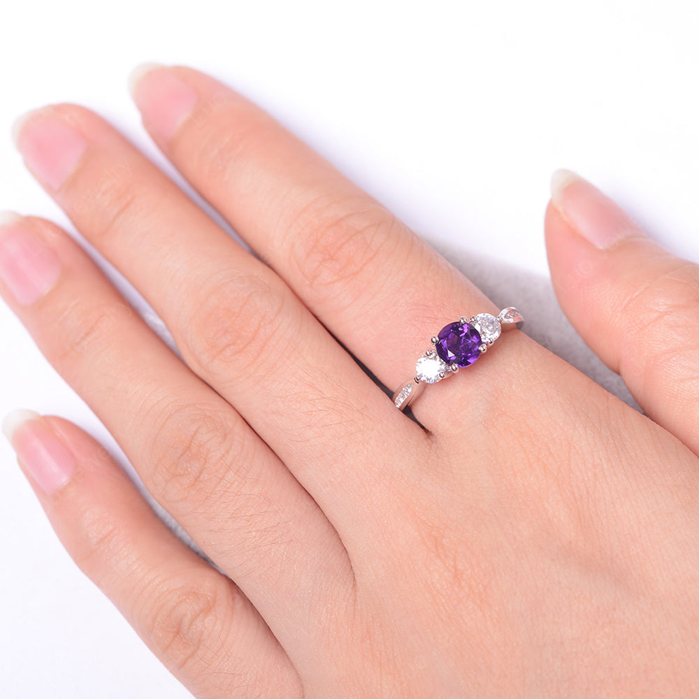 Amethyst Ring Three Stone Engagement Ring - LUO Jewelry