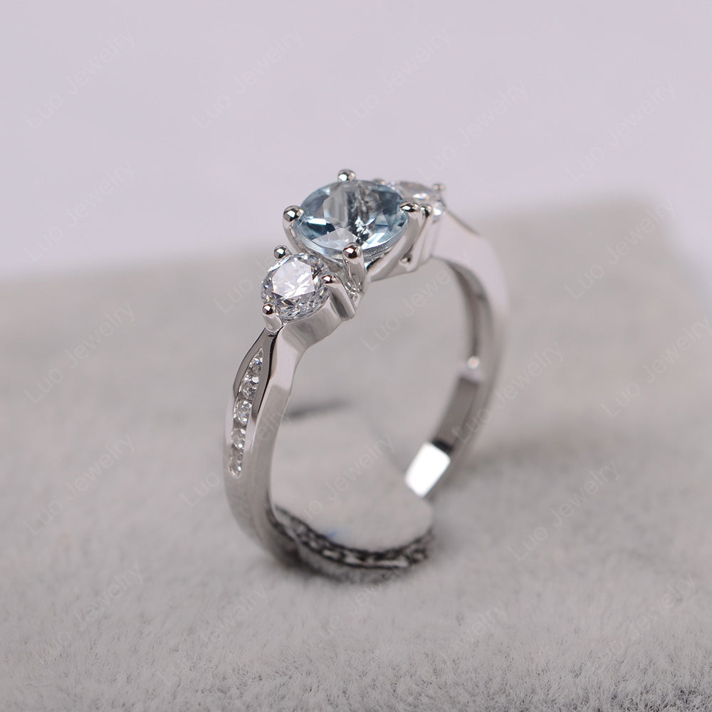 Aquamarine Ring Three Stone Engagement Ring - LUO Jewelry